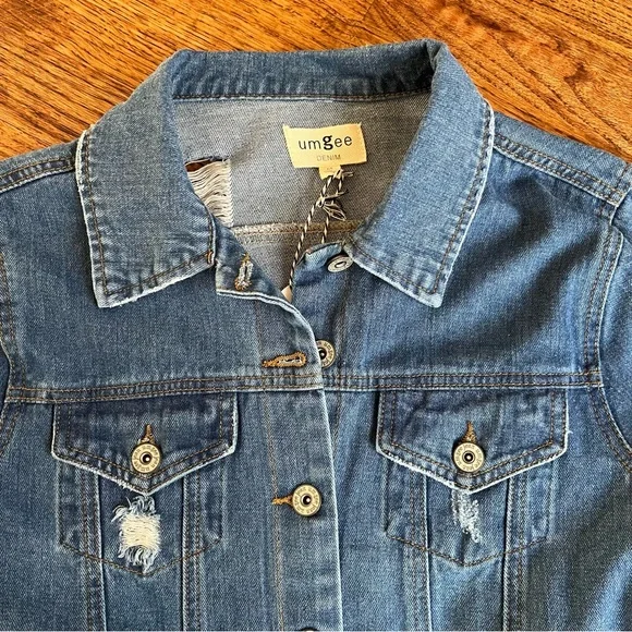 Umgee Blue Denim Jacket with Brown Star Accents size M - Picture 8 of 9